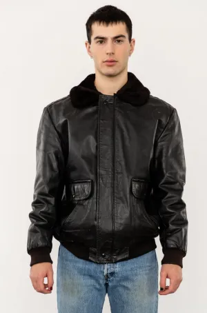 1980's G1 Flight Bomber Aviator Style Leather Jacket with Shearling Collar by Fiori