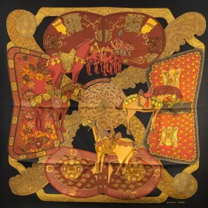 Art des Steppes Hermes Scarf by Annie Faivre 90cm Silk Twill Brown | Brick Col.