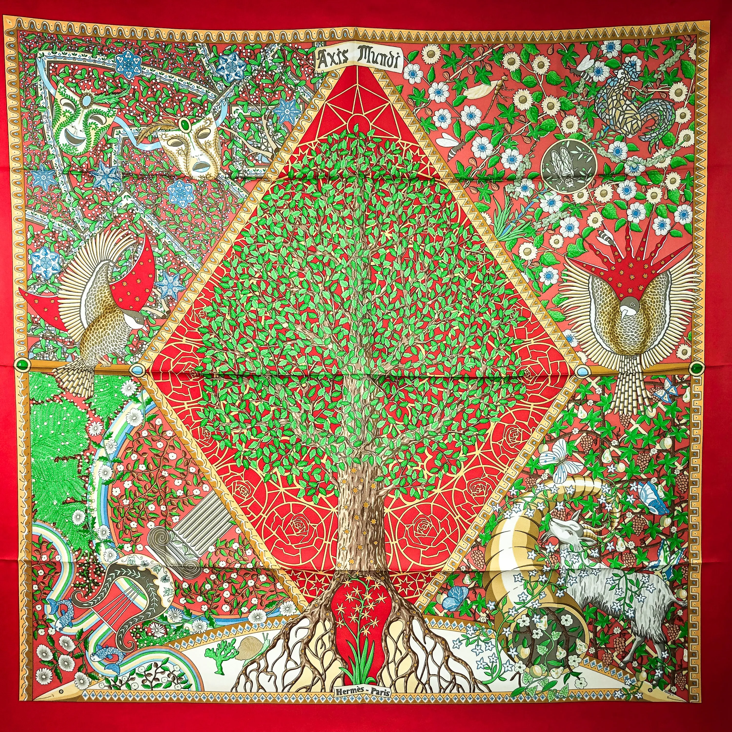 Axis Mundi Hermes Scarf by Christine Henry 90cm Silk Twill w/Box