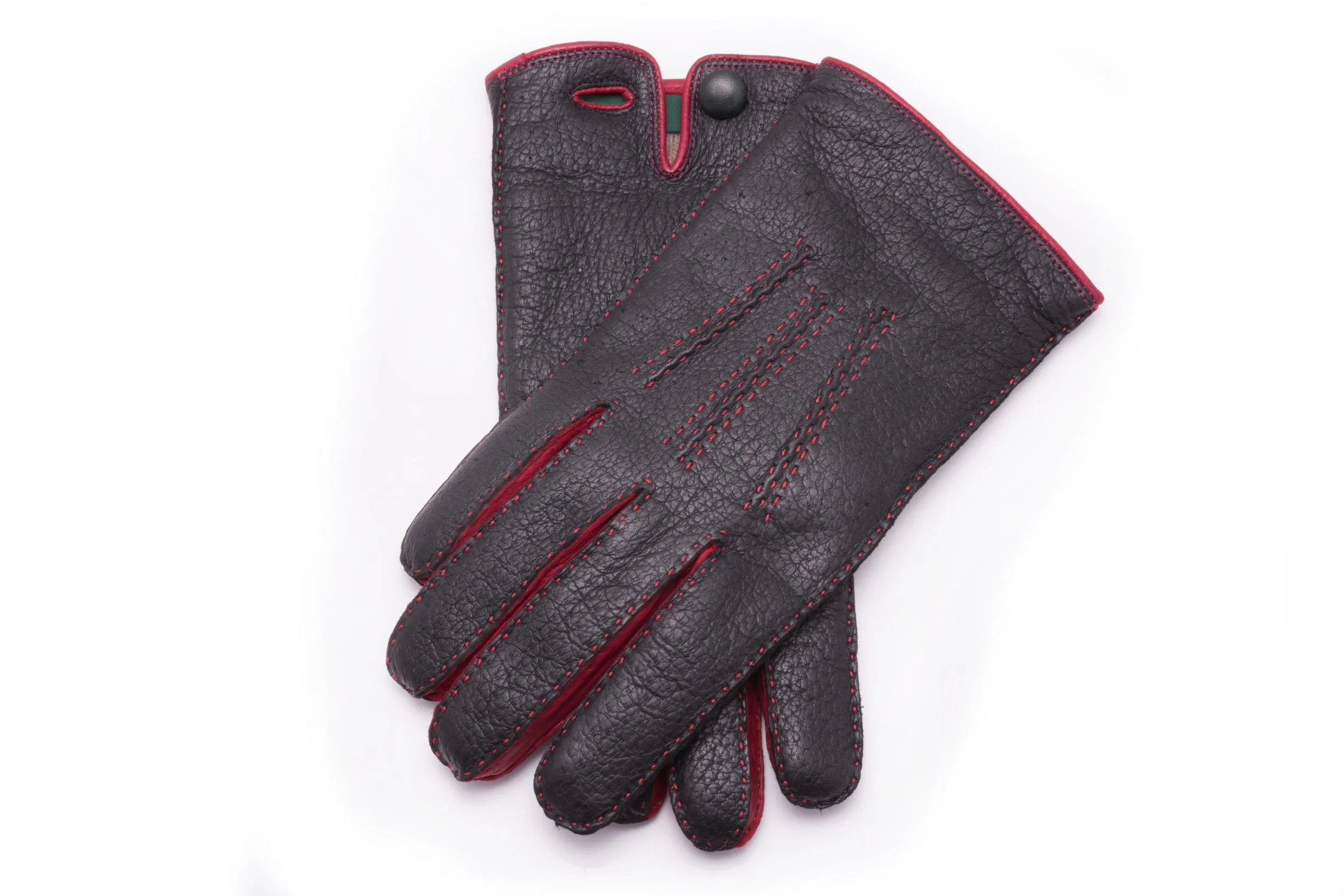 Black & Red Cashmere Lined Peccary Gloves