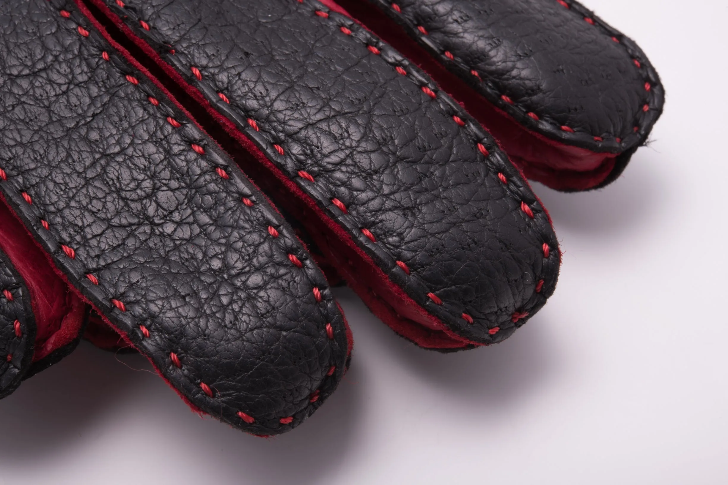 Black & Red Cashmere Lined Peccary Gloves