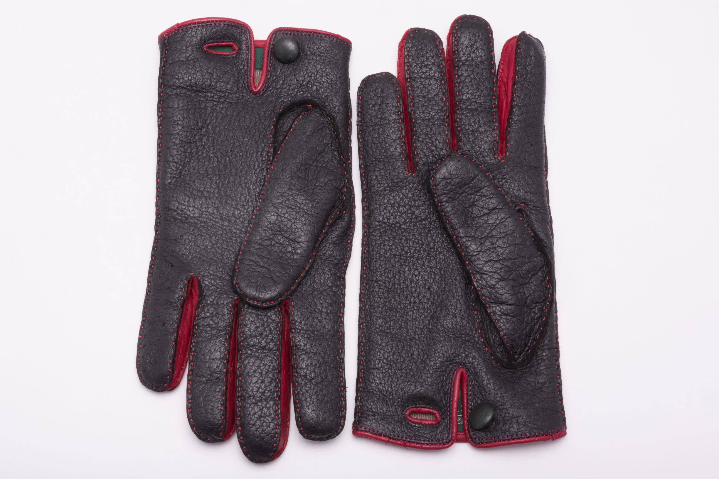Black & Red Cashmere Lined Peccary Gloves