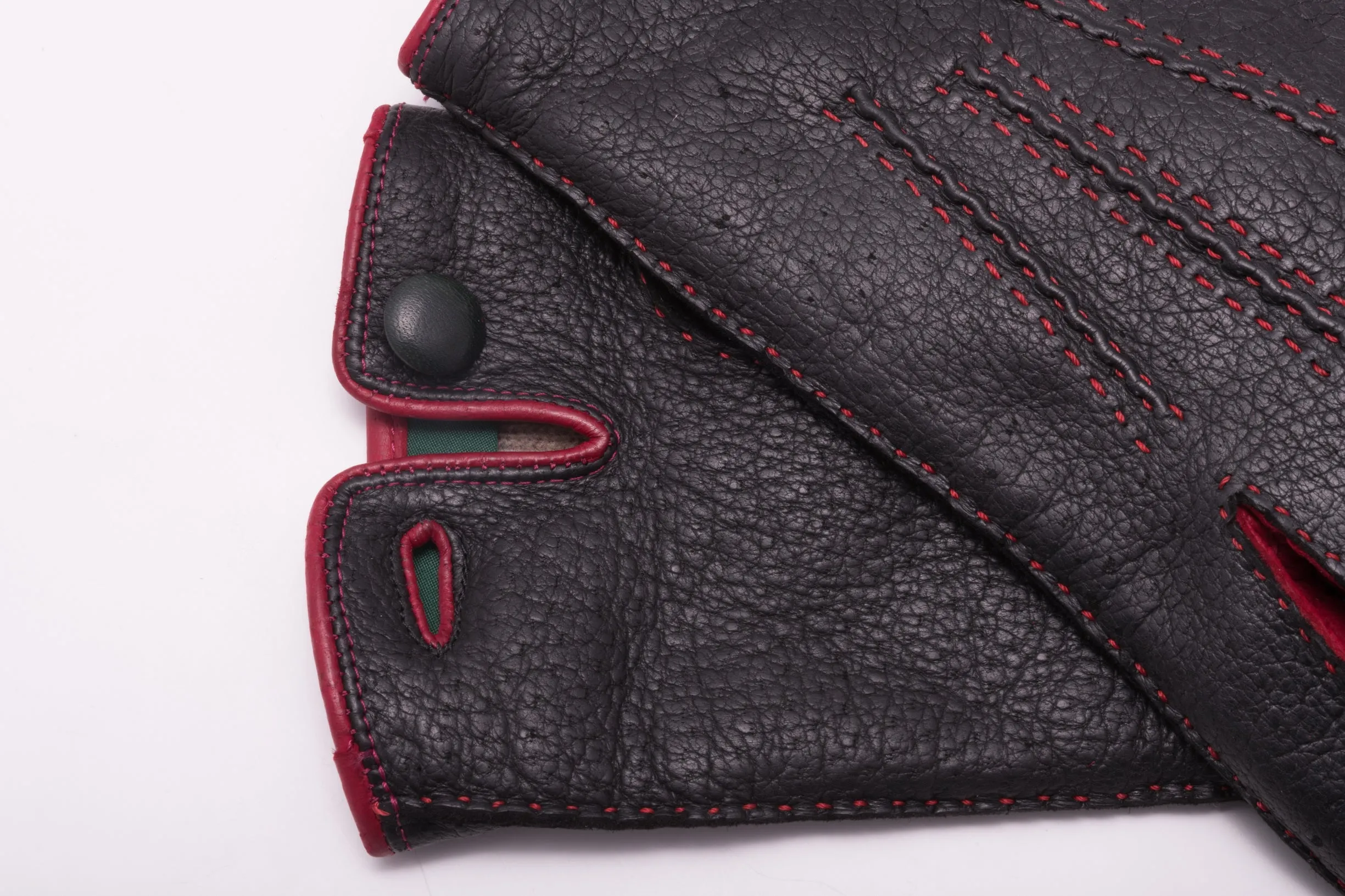 Black & Red Cashmere Lined Peccary Gloves