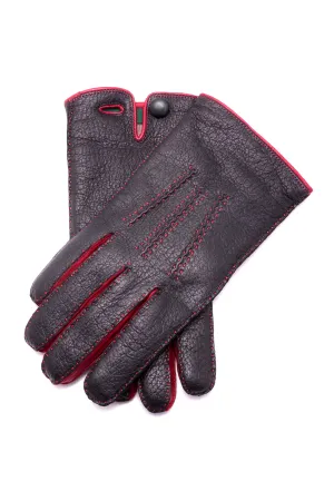 Black & Red Cashmere Lined Peccary Gloves
