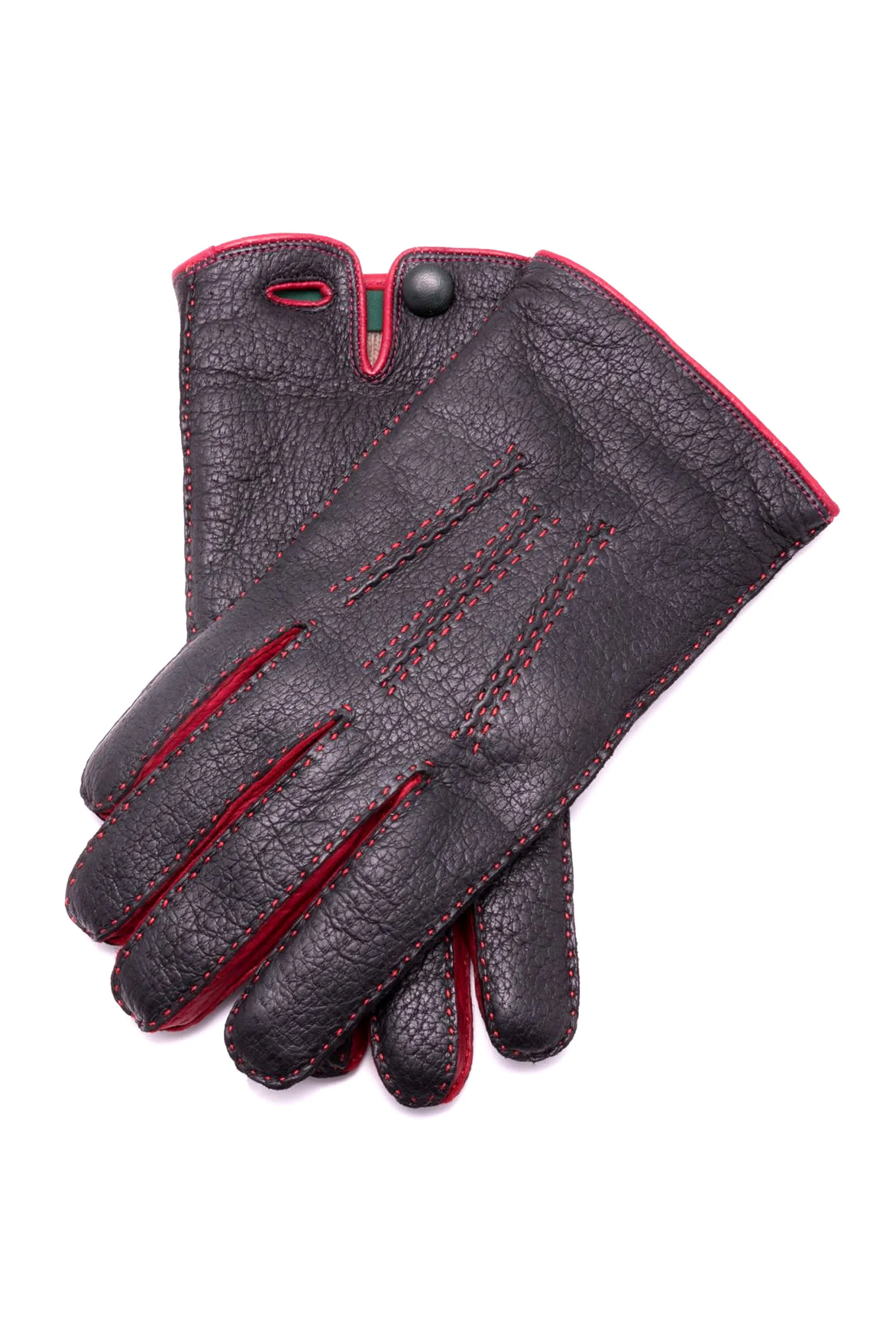 Black & Red Cashmere Lined Peccary Gloves