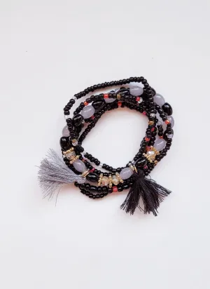 Black and gray beaded Bohemian elasticized bead bracelet