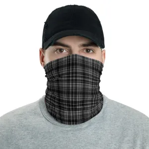 Black Plaid Print Face Mask Shield, Headband Cool Bandana Neck Gaiter-Made in USA/EU