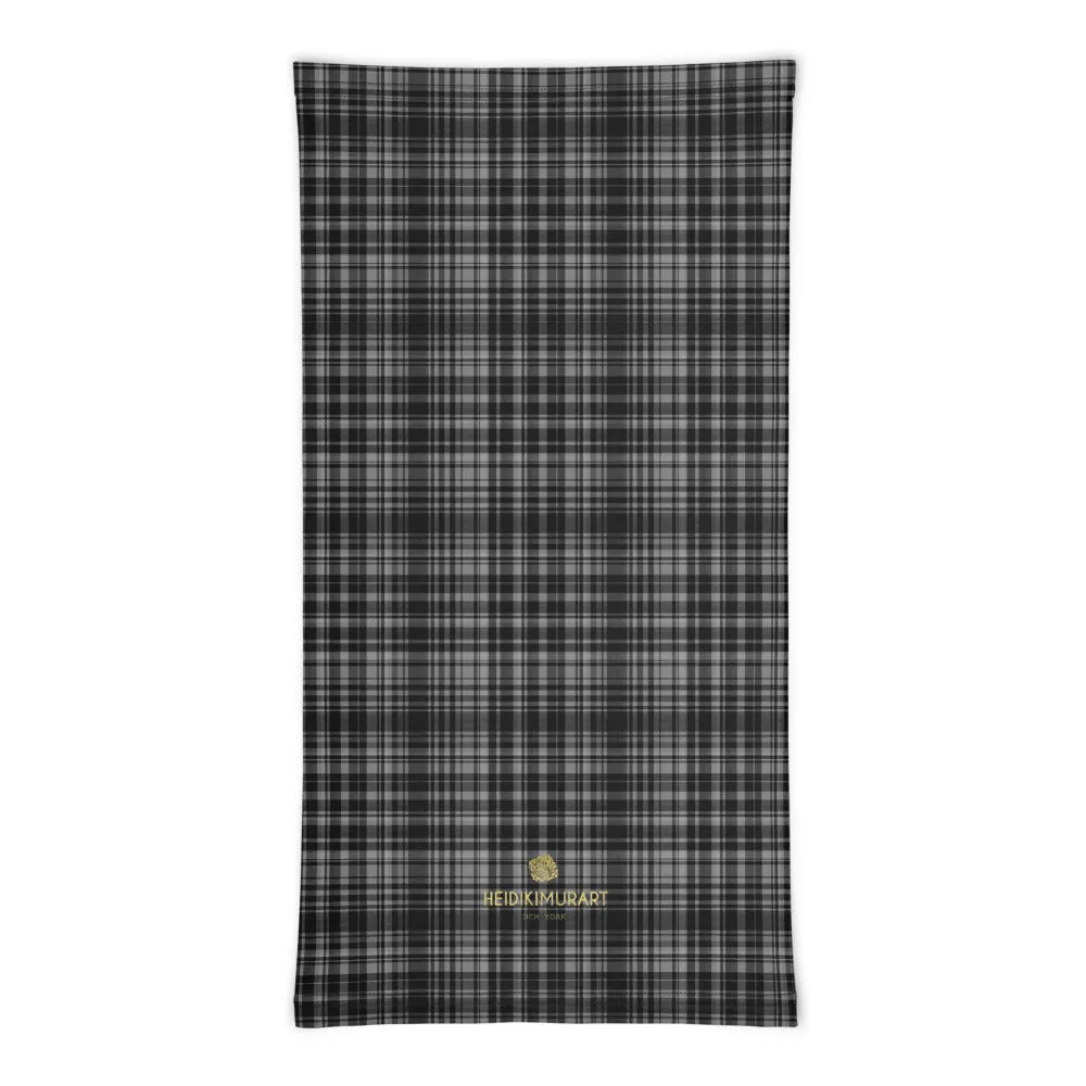 Black Plaid Print Face Mask Shield, Headband Cool Bandana Neck Gaiter-Made in USA/EU