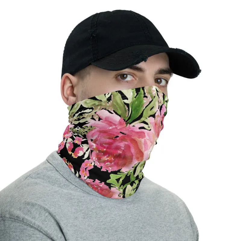 Black Rose Face Mask, Face Cover Shield, Flower Reusable Washable Bandana-Made in USA/EU