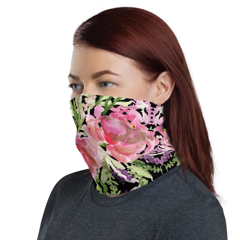 Black Rose Face Mask, Face Cover Shield, Flower Reusable Washable Bandana-Made in USA/EU