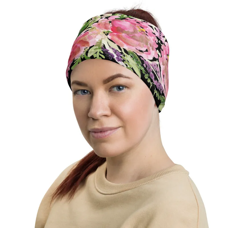 Black Rose Face Mask, Face Cover Shield, Flower Reusable Washable Bandana-Made in USA/EU