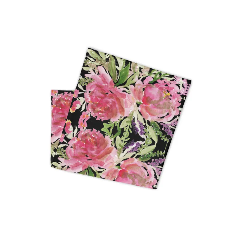 Black Rose Face Mask, Face Cover Shield, Flower Reusable Washable Bandana-Made in USA/EU