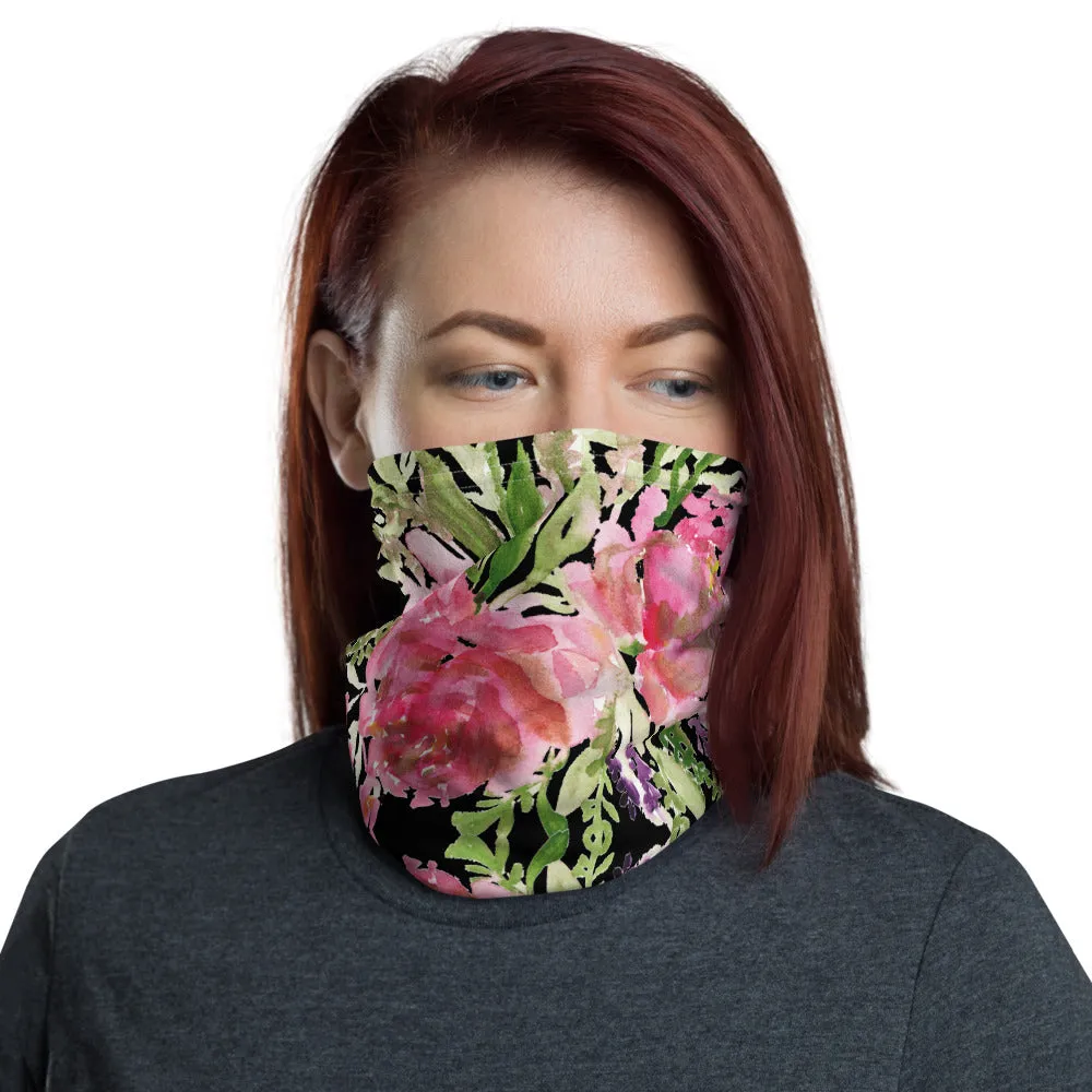 Black Rose Face Mask, Face Cover Shield, Flower Reusable Washable Bandana-Made in USA/EU