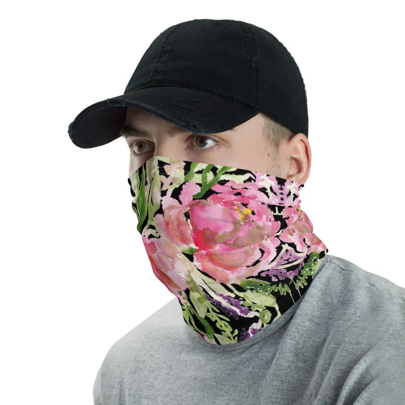Black Rose Face Mask, Face Cover Shield, Flower Reusable Washable Bandana-Made in USA/EU