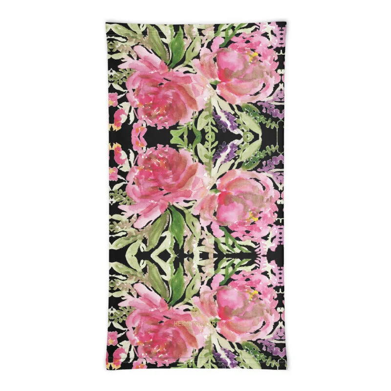Black Rose Face Mask, Face Cover Shield, Flower Reusable Washable Bandana-Made in USA/EU