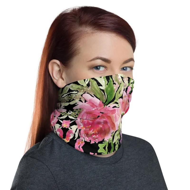 Black Rose Face Mask, Face Cover Shield, Flower Reusable Washable Bandana-Made in USA/EU