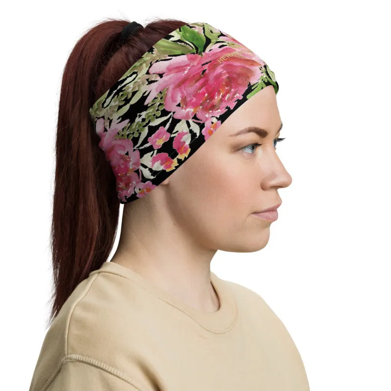 Black Rose Face Mask, Face Cover Shield, Flower Reusable Washable Bandana-Made in USA/EU