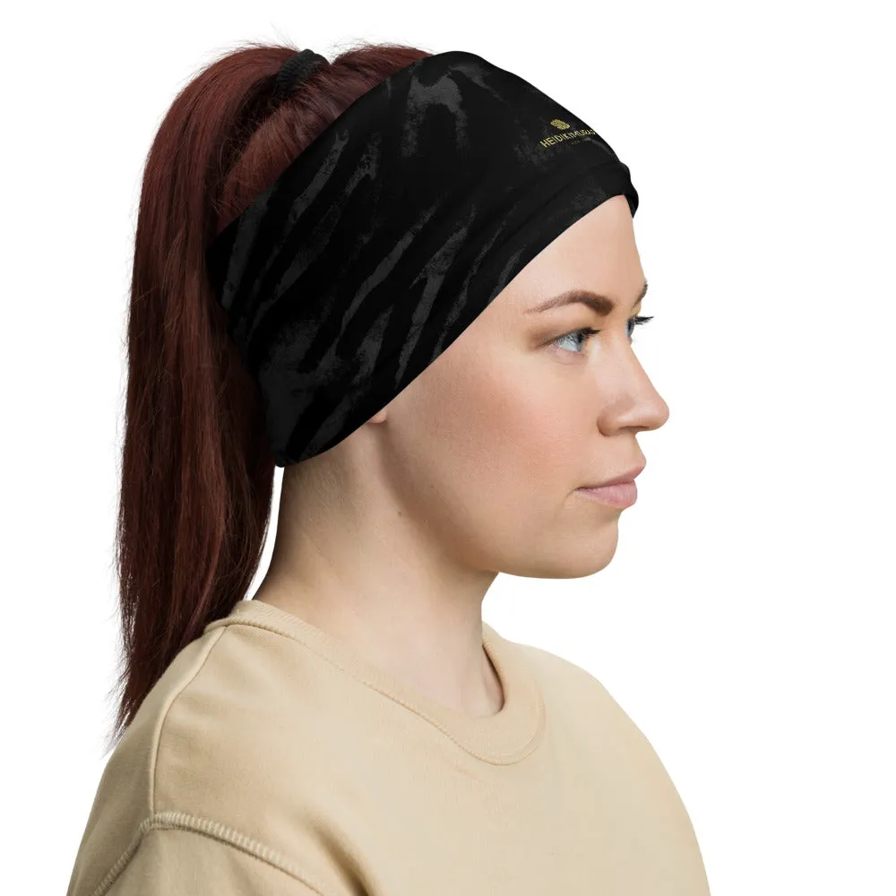 Black Tiger Striped Neck Gaiter, Face Mask Shield, Headband, Bandana -Made in USA/EU