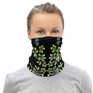 Black Yellow Orchids Face Mask, Floral Print Bandana Washable Neck Gaiter-Printed in USA/EU