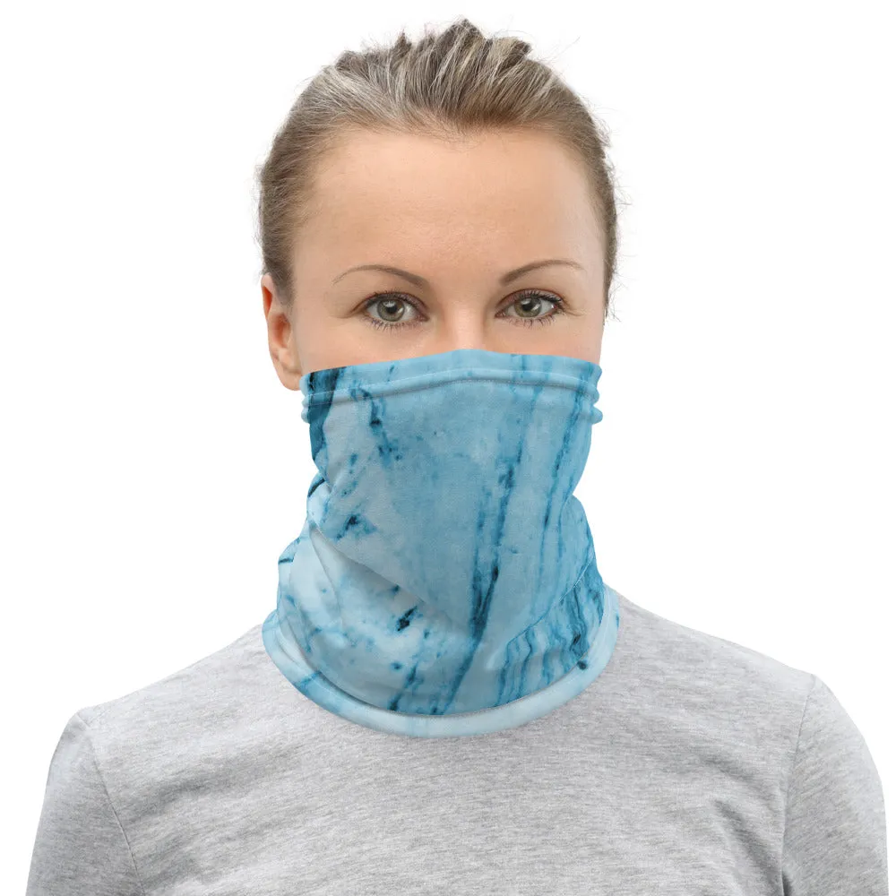 Blue Abstract Print Neck Gaiter, Marble Unisex Washable Face Covering-Made in USA/EU