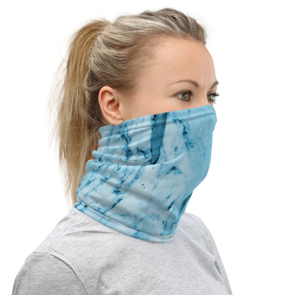 Blue Abstract Print Neck Gaiter, Marble Unisex Washable Face Covering-Made in USA/EU