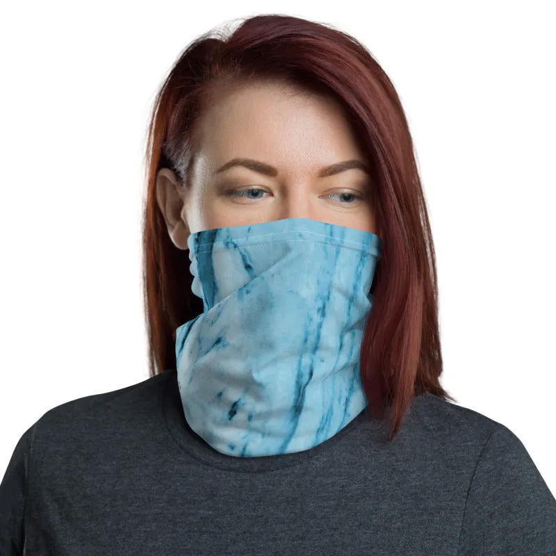 Blue Abstract Print Neck Gaiter, Marble Unisex Washable Face Covering-Made in USA/EU