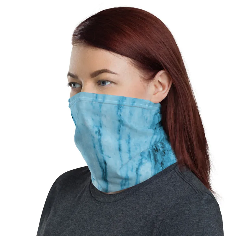 Blue Abstract Print Neck Gaiter, Marble Unisex Washable Face Covering-Made in USA/EU