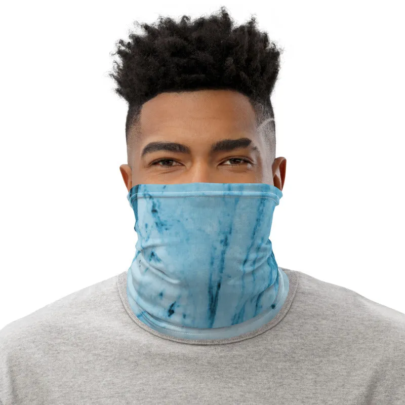 Blue Abstract Print Neck Gaiter, Marble Unisex Washable Face Covering-Made in USA/EU