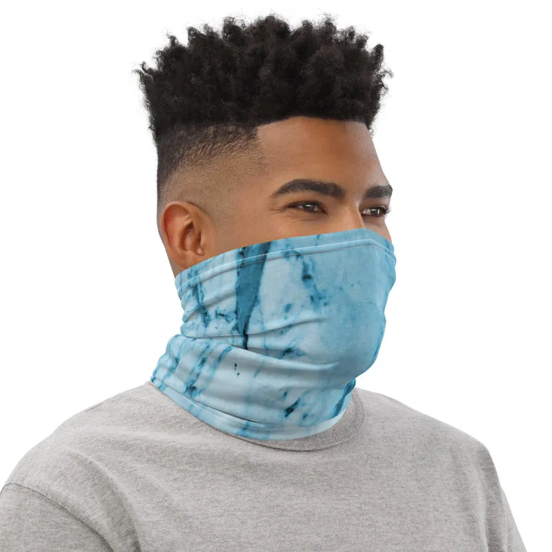 Blue Abstract Print Neck Gaiter, Marble Unisex Washable Face Covering-Made in USA/EU