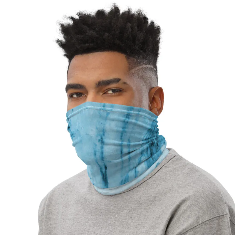 Blue Abstract Print Neck Gaiter, Marble Unisex Washable Face Covering-Made in USA/EU