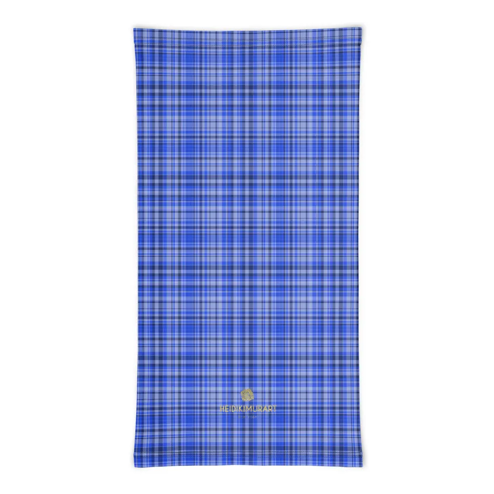 Blue Plaid Face Mask Shield, Tartan Print Headband Bandana Neck Gaiter-Made in USA/EU