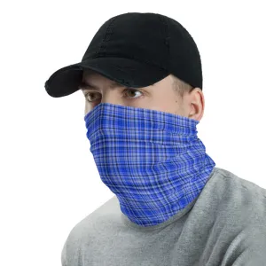 Blue Plaid Face Mask Shield, Tartan Print Headband Bandana Neck Gaiter-Made in USA/EU