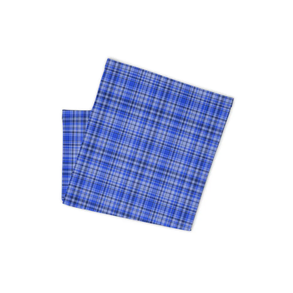 Blue Plaid Face Mask Shield, Tartan Print Headband Bandana Neck Gaiter-Made in USA/EU
