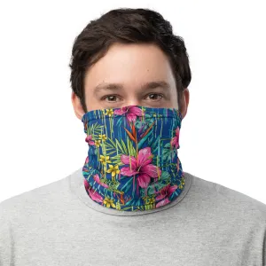 Blue Red Tropical Floral Neck Gaiter, Red Flower Print Bandana Face Mask-Made in USA/EU