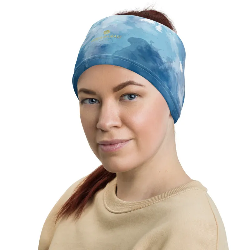 Blue Tie Dye Face Mask, Ear Shield, Headband Bandana Neck Warmer-Made in USA/EU