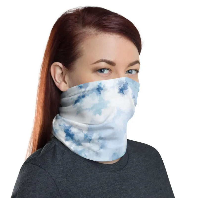 Blue Tie Dye Face Mask, Ear Shield, Headband Bandana Neck Warmer-Made in USA/EU