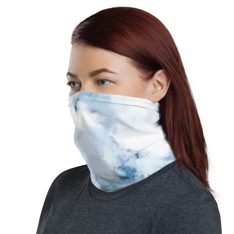 Blue Tie Dye Face Mask, Ear Shield, Headband Bandana Neck Warmer-Made in USA/EU