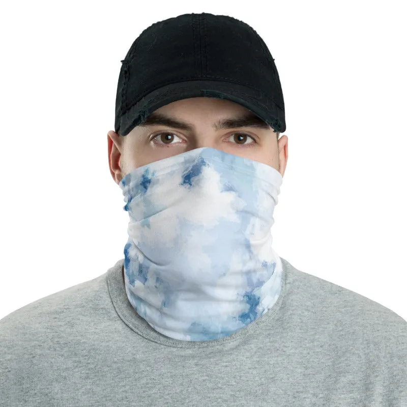 Blue Tie Dye Face Mask, Ear Shield, Headband Bandana Neck Warmer-Made in USA/EU