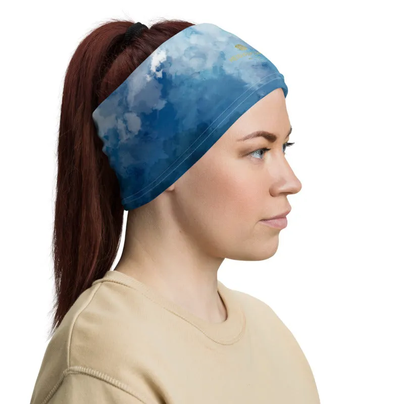 Blue Tie Dye Face Mask, Ear Shield, Headband Bandana Neck Warmer-Made in USA/EU