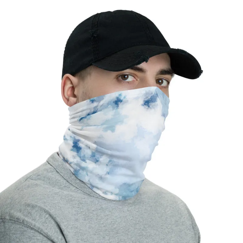 Blue Tie Dye Face Mask, Ear Shield, Headband Bandana Neck Warmer-Made in USA/EU