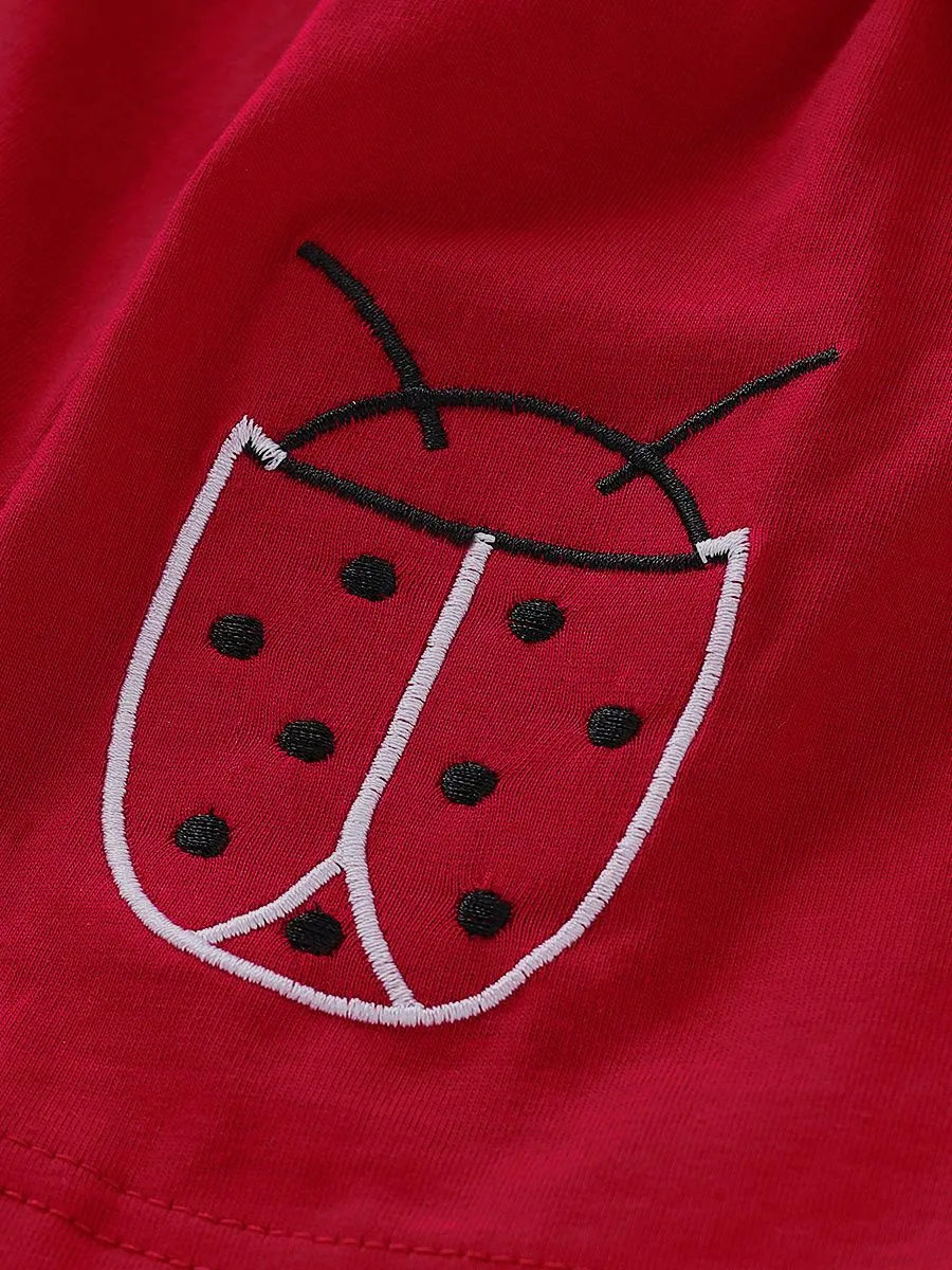 Bow Ladybird  Print Red Top Pants 2-Piece Baby Girl Cute Outfit