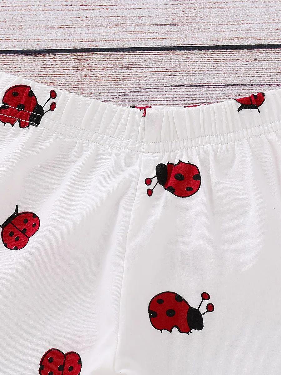 Bow Ladybird  Print Red Top Pants 2-Piece Baby Girl Cute Outfit