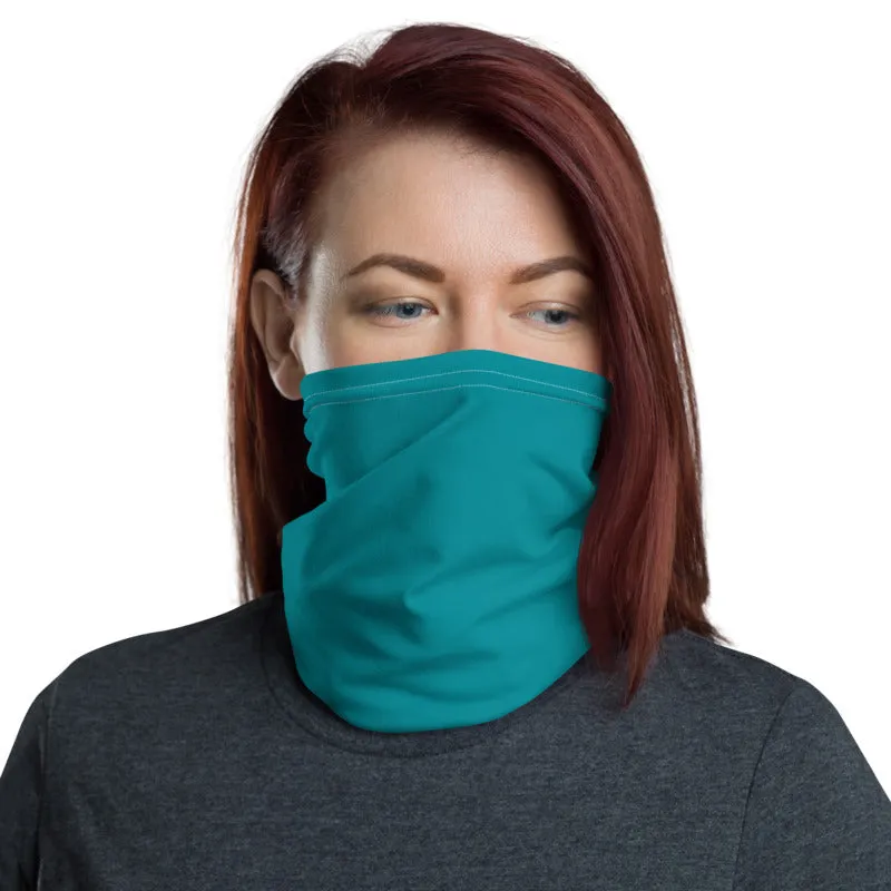 Bright Teal Blue Face Mask Covering, Reusable Washable Headband Bandana-Made in USA/EU
