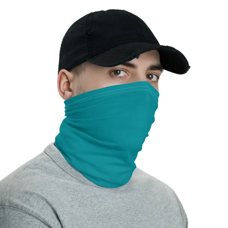 Bright Teal Blue Face Mask Covering, Reusable Washable Headband Bandana-Made in USA/EU