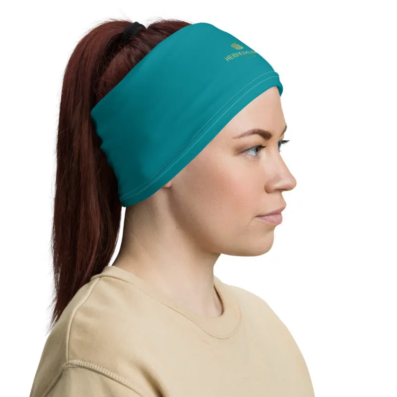 Bright Teal Blue Face Mask Covering, Reusable Washable Headband Bandana-Made in USA/EU