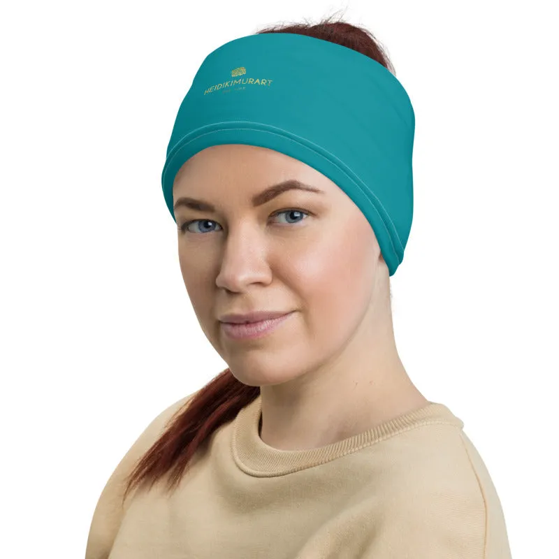 Bright Teal Blue Face Mask Covering, Reusable Washable Headband Bandana-Made in USA/EU