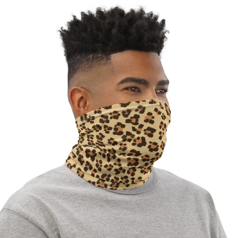 Brown Leopard Neck Gaiter, Animal Print Unisex Face Shield Bandana, Headband-Made in USA/EU