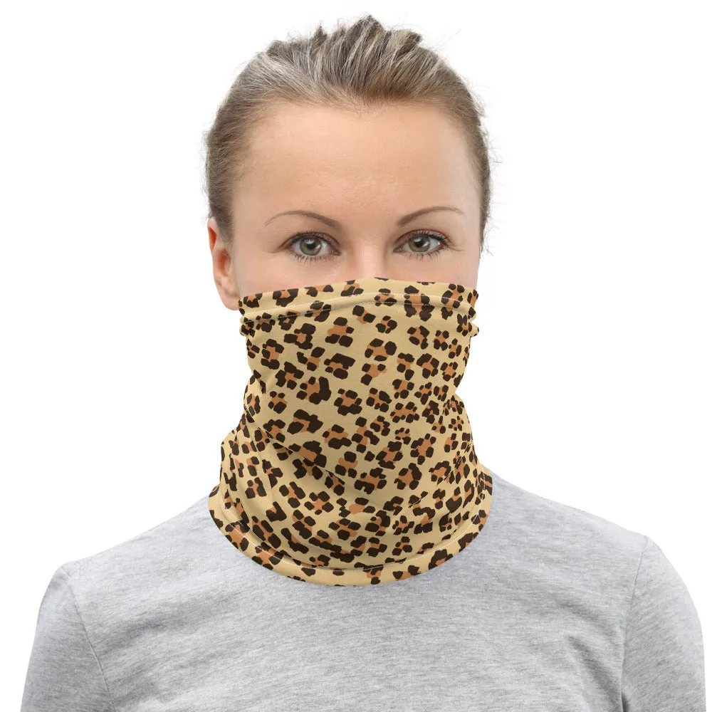 Brown Leopard Neck Gaiter, Animal Print Unisex Face Shield Bandana, Headband-Made in USA/EU