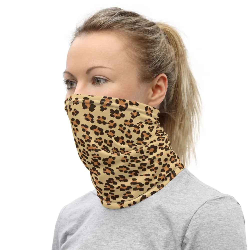 Brown Leopard Neck Gaiter, Animal Print Unisex Face Shield Bandana, Headband-Made in USA/EU