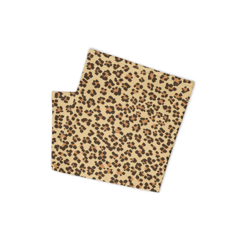 Brown Leopard Neck Gaiter, Animal Print Unisex Face Shield Bandana, Headband-Made in USA/EU